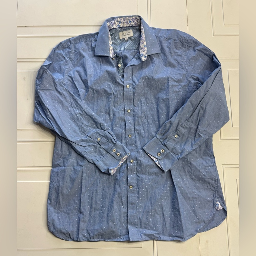 Ted Baker Endurance Men’s 17.5 XXL Blue White Speck Long Sleeve Button Up Shirt